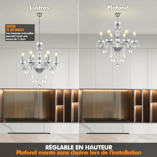 Ridgeyard 6-Lights Crystal Chandelier Modern Candle Chandeliers Living Room L...