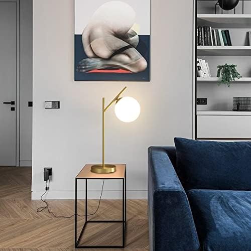 Mid Century Modern Table Lamp, 1 Light Brass Glass Globe Bedside Lamp, Contem...