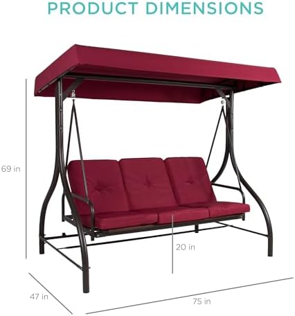 Best Choice Products 3-Seat Outdoor Large Converting Canopy Swing Glider, Pat...