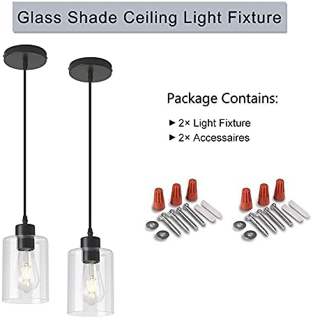 Modern Black Farmhouse Clear Glass Cylinder Pendant Light Fixture,Island Ligh...