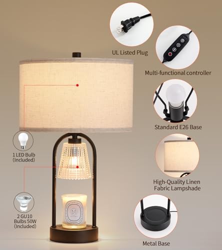 2-in-1 Candle Warmer Lamp with Timer and Dimmer, Black Decorative Table Lamp ...