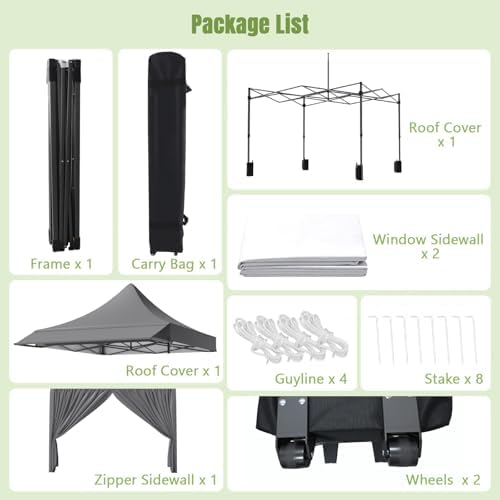 10x10 Heavy Duty Pop Up Canopy Tent with Awning and Sidewalls, Grey