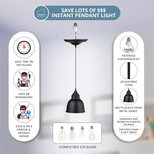 Worth Home Matte Black Pendant Recessed Can Conversion Kit Small Black Dome