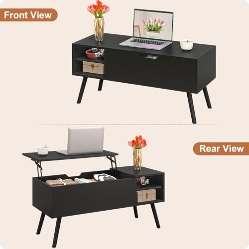ALINE FURNITURE Black Lift Top Coffee Table with Hidden Storage Compartment, ...