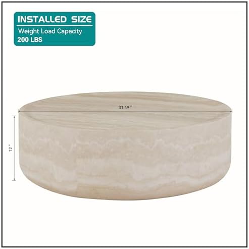 ø31.5'' Round Stone Coffee Table for Living Room, Modern Drum Circle ...