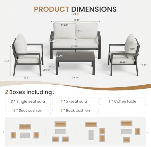 4-Piece Aluminum Outdoor Patio Furniture Sets All-Weather Patio Conversation ...