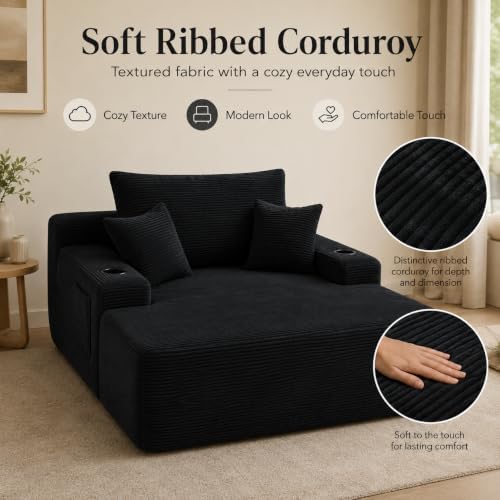 67" Oversized Chaise Lounge Chair Indoor, Corduroy Cloud Couch with 3 Pi...