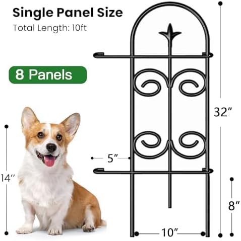 AMAGABELI 8 Panels 32in(H)×10ft(L) Decorative Garden Fence No Dig Rustproof M...