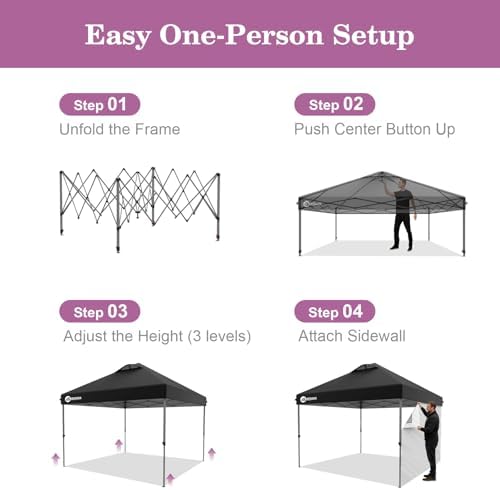 10x10 Pop Up Canopy with Sidewall, One Push Easy Setup, Black