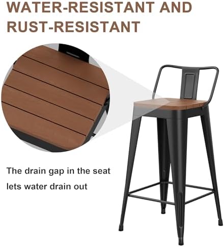 HAOBO Home 24" Outdoor Barstools Patio Stool Metal Bar Stools Set of 4 C...