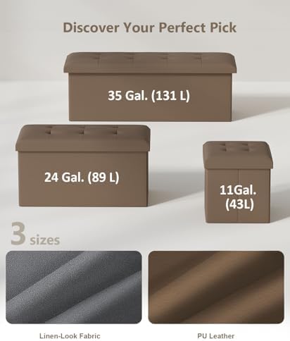 OS MOTOR Folding Storage Ottoman Bench, Brown, 43 Inches