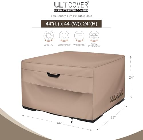 ULTCOVER Waterproof Square Patio Fire Pit Table Cover 44 inch