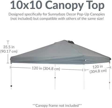 Sunnydaze 10 x 10 Foot Premium Pop-Up Canopy Shade with Vent - Gray