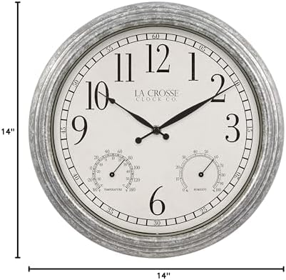 La Crosse Clock 433-3236 14-inch Silas Indoor/Outdoor Galvanized Analog Quart...