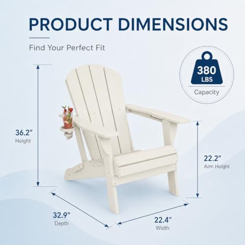 Folding Adirondack Chairs Set of 2 with Cup Holder, Heavy Duty HDPE Plastic O...