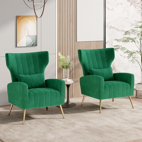 Nalupatio Velvet Accent Chairs Set of 2 Modern High Back Armchair Arm Chair w...