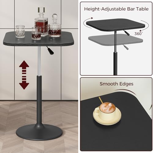 MAHANCRIS Bar Table, Height-Adjustable Pub Table 26.8-36.2 Inches, Cocktail T...