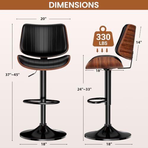 YaFiti Bentwood Swivel Bar Stools Set of 2, Bar Stools for Kitchen, Black