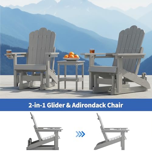 HDPE Adirondack Glider Chair Set of 2,3-Level Adjustable Backrest