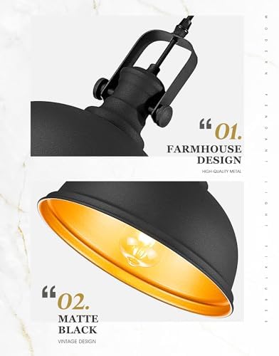 11.5" Matte Black Pendant Light for Kitchen Island, Metal Shade