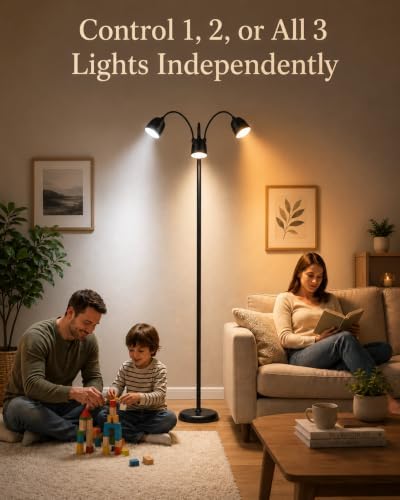 1700K Ultra-Warm 3-Head Floor Lamp, 80.7" Tall Standing Lamp with Steple...