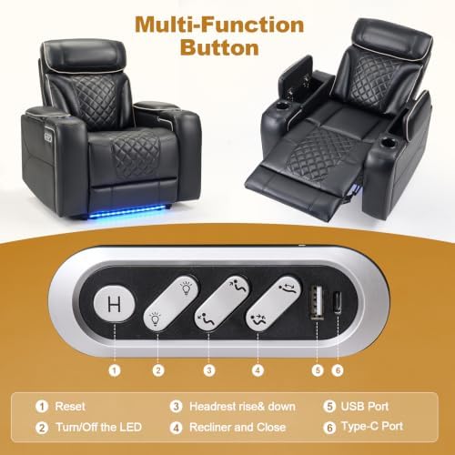 ANJ Dual Motor Power Recliner Set of 7 with Adjustable Headrest & LED Lig...