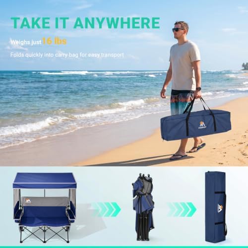 Overmont Camping Chair with Canopy- Folding Double Loveseat Chair with Adjust...