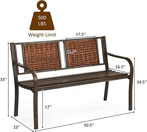 S AFSTAR Outdoor Garden Bench, Brown, Iron, Metal, Polyethylene, Rattan, 50.5...