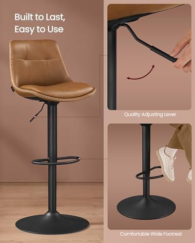 VASAGLE Bar Stools Set of 2, Swivel, Adjustable Height, Quilt