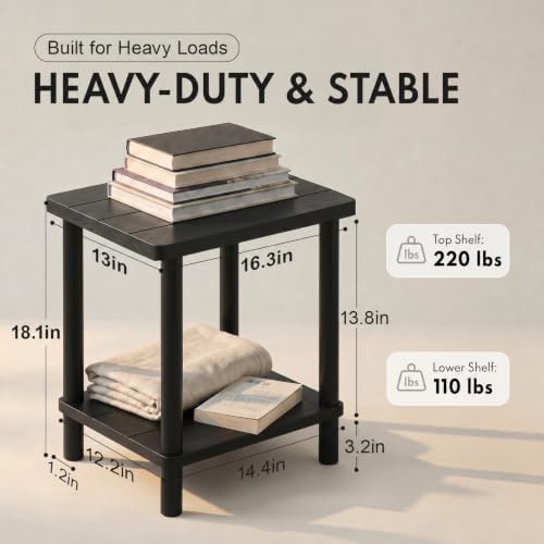 PASAMIC Outdoor Side Table, 2-Tier Square Patio Table for Indoor or Outside, ...