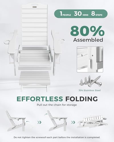 Adjustable Adirondack Chair,Outdoor Fire Pit Chair,White