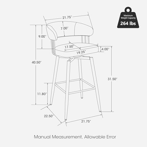 Glitzhome Swivel Bar Stools Set of 2, 31.5 Inch Seat Height Modern Mid Centur...