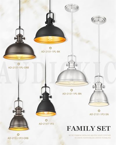 11.5" Matte Black Pendant Light for Kitchen Island, Metal Shade