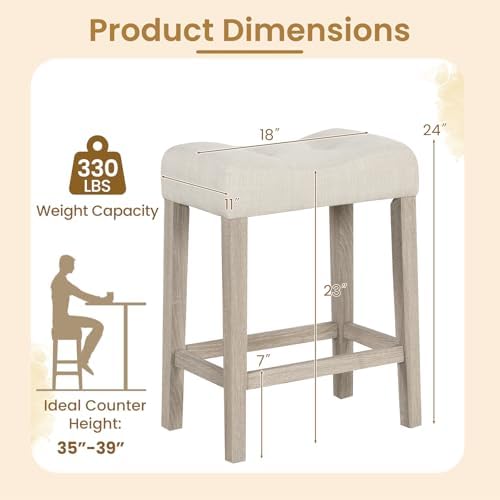 GIANTEX 24" Saddle Bar Stools Set of 4, Farmhouse Button Tufted Barstools