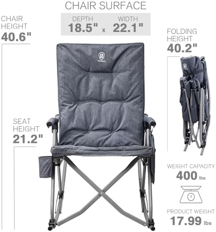 EVER ADVANCED Oversized Folding Rocking Camping Chair, Padded Portable Rocker...