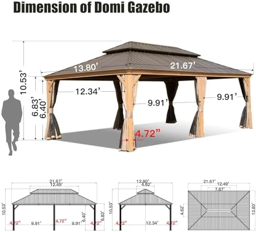 Domi 14'X22' Gazebo with Double Roof Steel, Heavy Duty Outdoor Patio ...