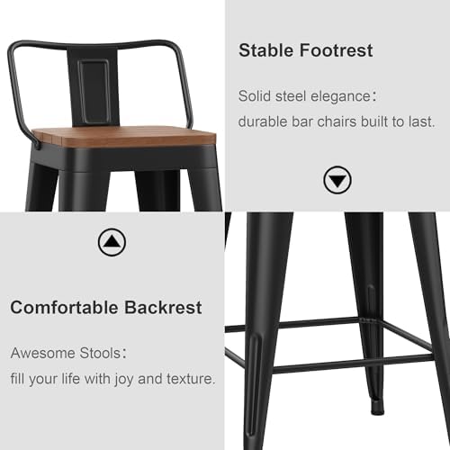 HAOBO Home 24" Outdoor Barstools Patio Stool Metal Bar Stools Set of 4 C...