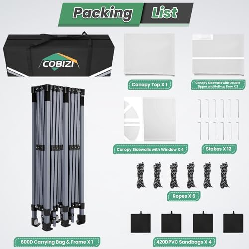 Cobizi 10x20 Pop Up Canopy Tent with 6 Removable Sidewalls, Outdoor, White