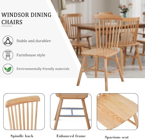 Dining Chairs Set of 4, Farmhouse Solid Wood Windsor Kitchen Chairs Set with ...