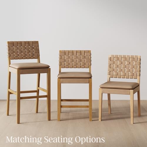 Nathan James Cohen Mid-Century Modern 29 in. Wood Bar Stool, Upholstered Faux...