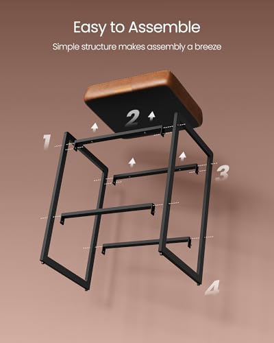 VASAGLE Bar Stools Set of 2, Counter Height, PU Leather, 26-Inch