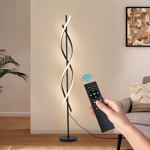60" Black ModernSpiral Floor Lamp, 40W Dimmable LED Standing Light with ...