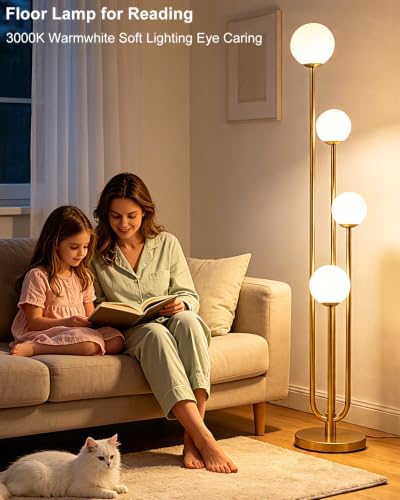 Lightdot Gold Globe Floor Lamp 4-Lights Dimmable Floor Lamps 3000K Bulbs Incl...