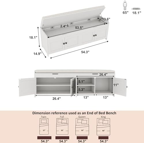HOMEFORT 54.4" Shoe Bench with Lift Top Storage, Entryway Bench with Cus...