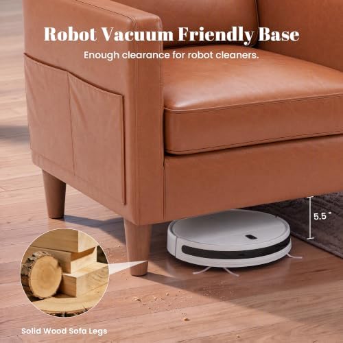 Faux Leather Accent Chair Mid Century Modern Armchair for Living Room
