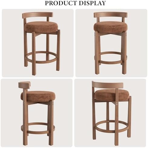 Bar Stools Set of 2, 26" Upholstered Counter Height Bar Chairs, Mid Cent...