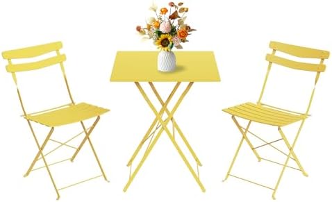 IDEALHOUSE Bistro Table and Chairs Set of 2, Folding Design, Yellow