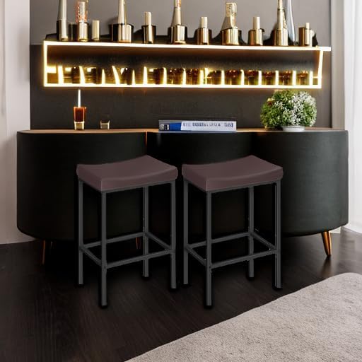 HOOBRO Bar Chairs, Set of 2 Counter Height Saddle Stools with Curved Surface,...