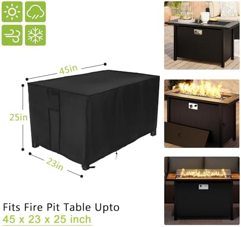 Waterproof Fire Pit Cover Rectangular 45"L x 23"W x 25"H Black