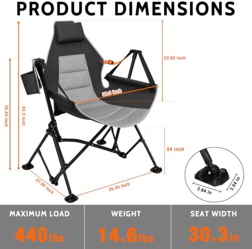 Romswi 1 Pcs Hammock Chair, Oversized Portable Folding Swinging Chair with Ad...